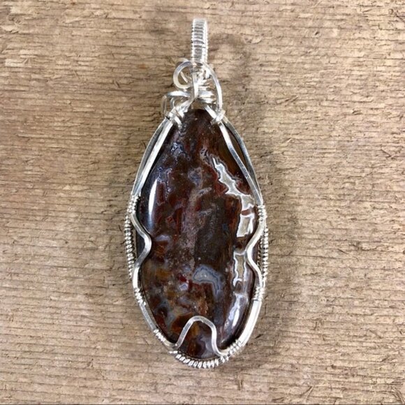 Natural Crazy Lace Polished Jasper Wire Wrapped Pendant - Picture 1 of 5